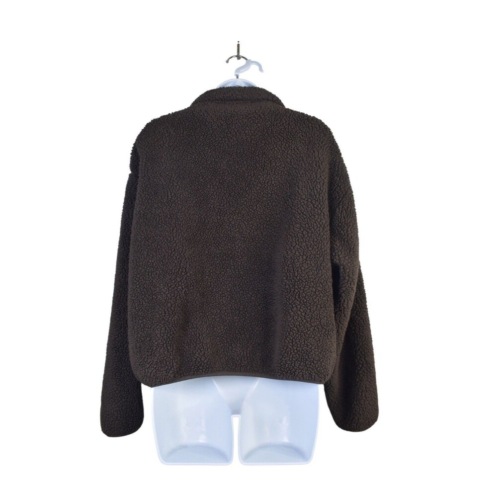 H&M Teddy Fleece Pullover Size S Brown Sherpa Snap Front Cozy Jacket - Picture 4 of 8